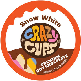 Close-up of Crazy Cups white hot chocolate pod highlighting creamy texture