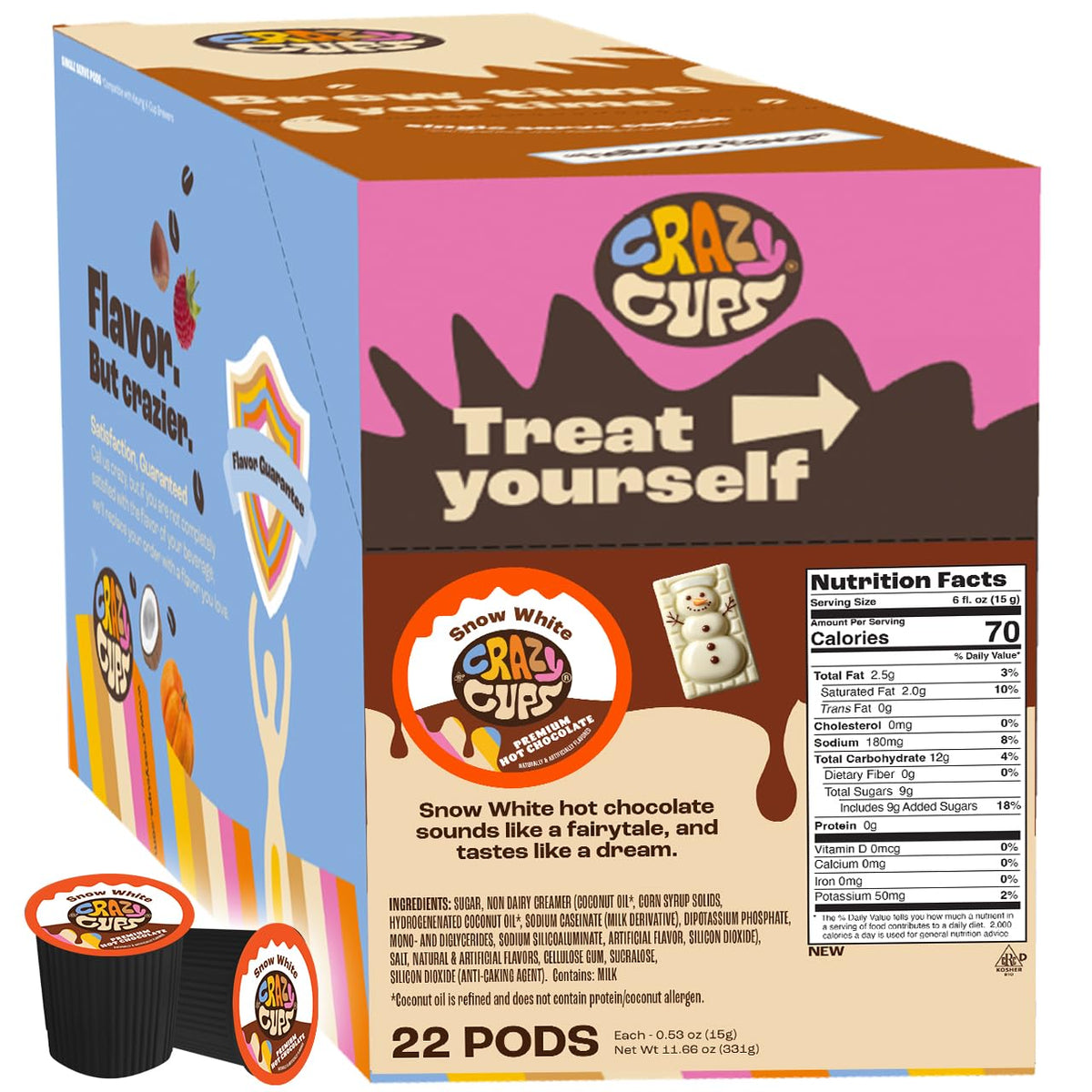 Crazy Cups white hot chocolate pod packaging showing 22-count box