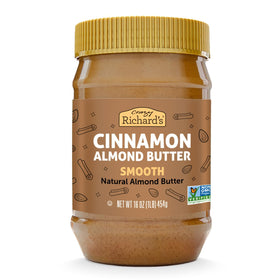 Crazy Richard's Cinnamon Almond Butter jar highlights four simple ingredients for clean snacking.