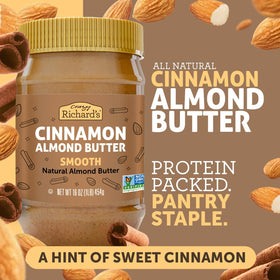 Crazy Richard's Cinnamon Almond Butter label with four simple ingredients visible.
