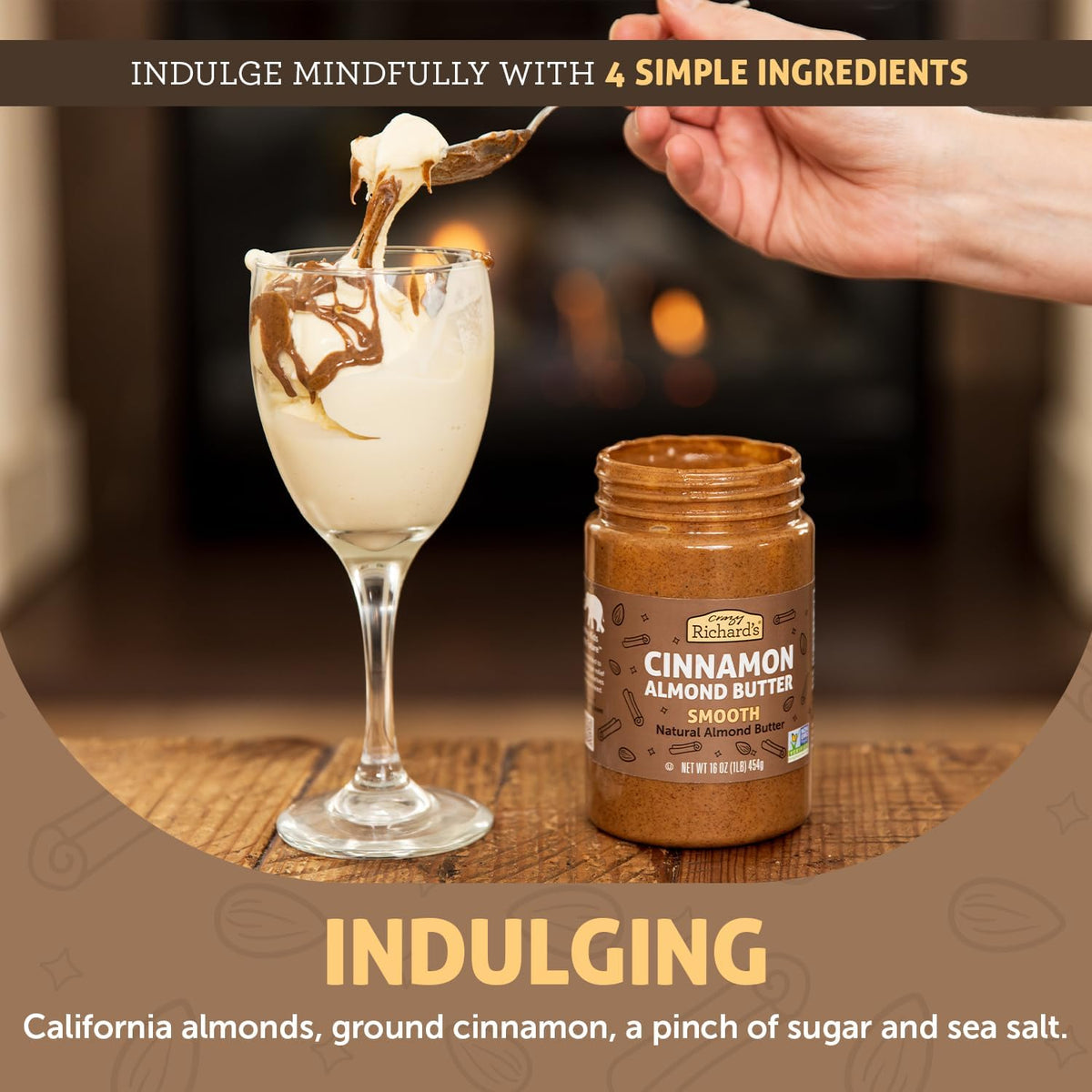 Crazy Richard's Cinnamon Almond Butter packaging shows gluten-free claim.