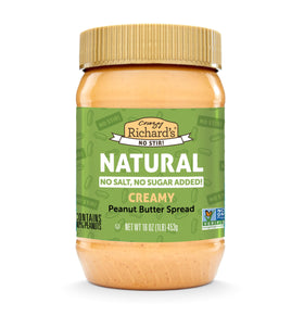 Crazy Richard's creamy no stir peanut butter jar — ultra-smooth spread for quick breakfasts.