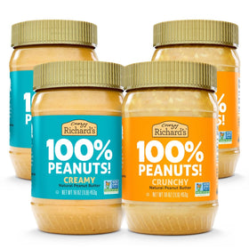 Crazy Richard's creamy peanut butter jar shows a smooth texture ideal for spreading