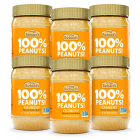 Crazy Richard's crunchy peanut butter jar close-up showing natural texture and rich peanut content.