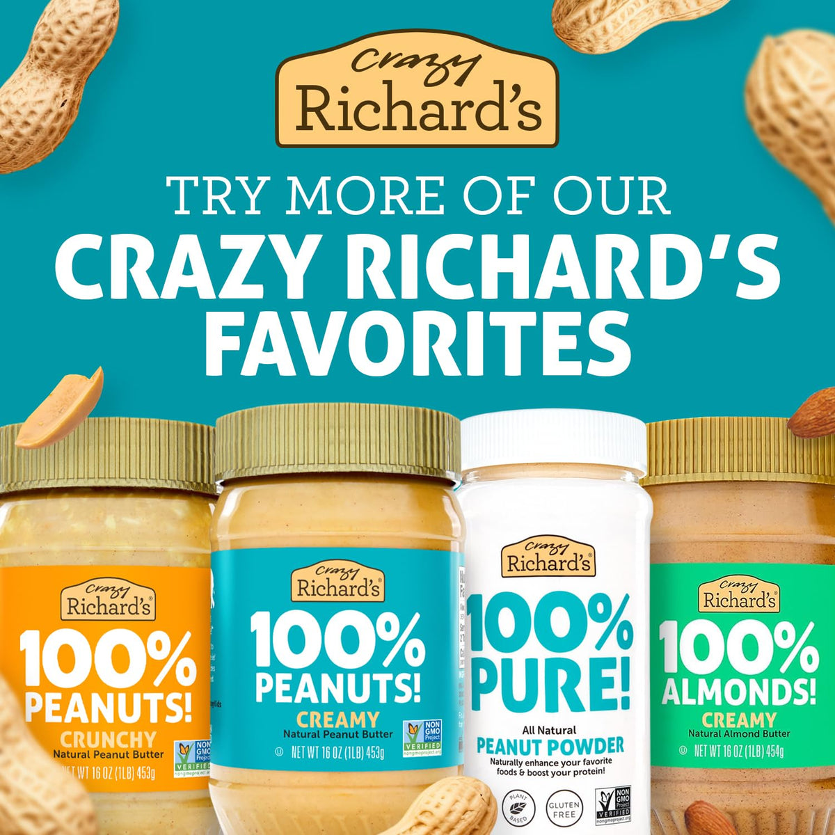 Kosher certified Crazy Richard's almond butter label displayed on jar.