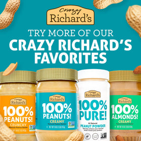 Kosher, gluten-free, and Non-GMO verified almond butter from Crazy Richard's.