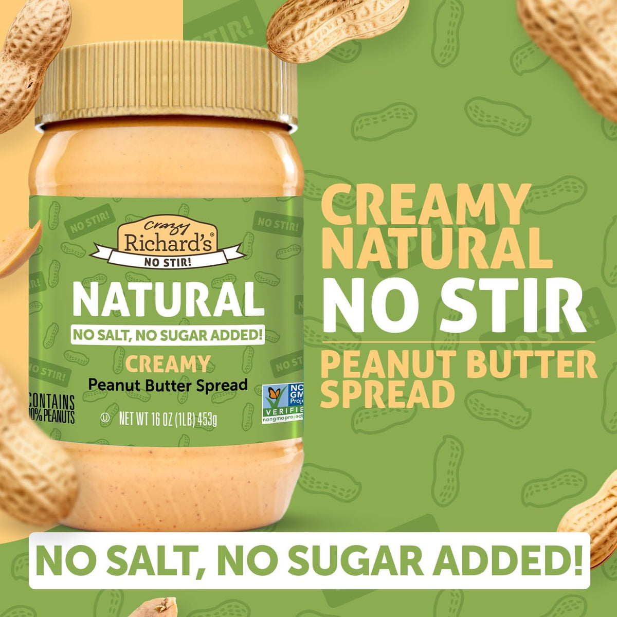 Close-up of Crazy Richard's label highlighting BPA-free packaging.