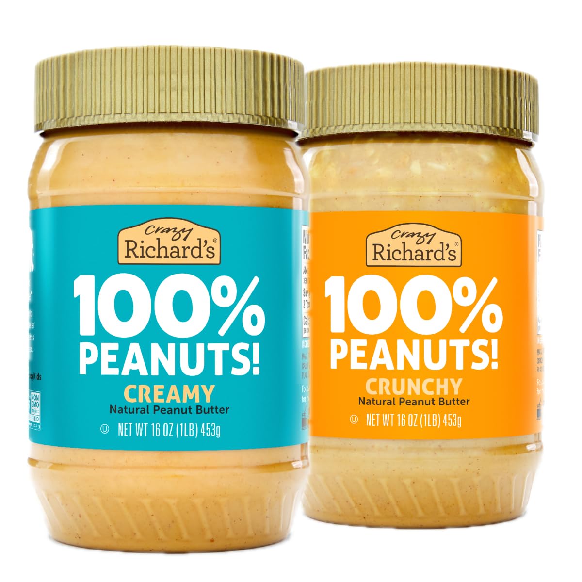 Crazy Richard's creamy peanut butter jar with a smooth texture for toast and smoothies