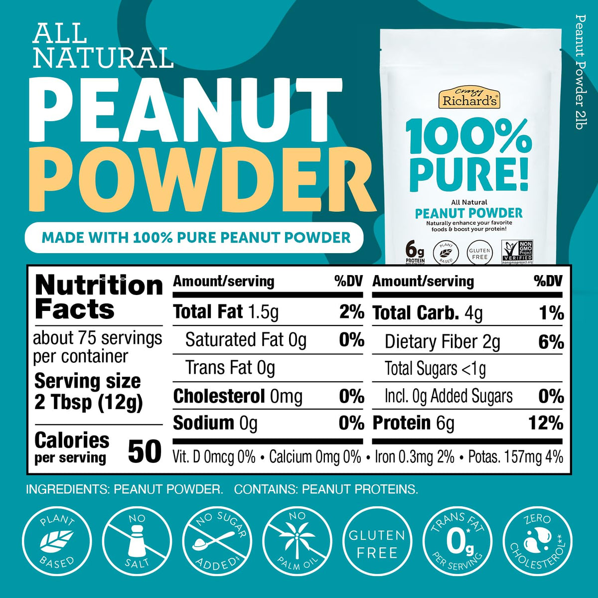 Crazy Richard's peanut butter powder in a shake glass for smoothies.