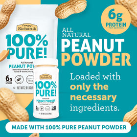 Close-up texture of Crazy Richard's peanut butter powder for versatile use.