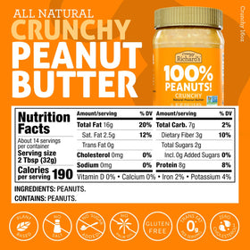 Label highlights non-GMO vegan gluten-free attributes of Crazy Richard's peanut butter.