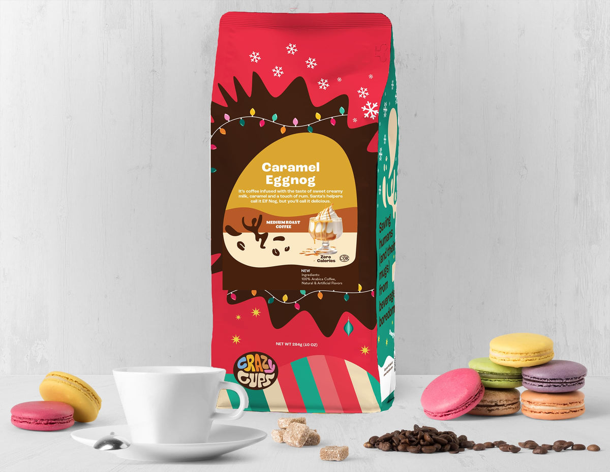 Crazy Cups White Christmas bag – crisp holiday notes for comforting mornings.