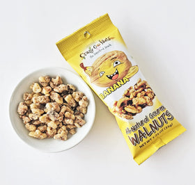 CrazyGoNuts California walnuts origin on label for fresh, farm-to-snack quality.