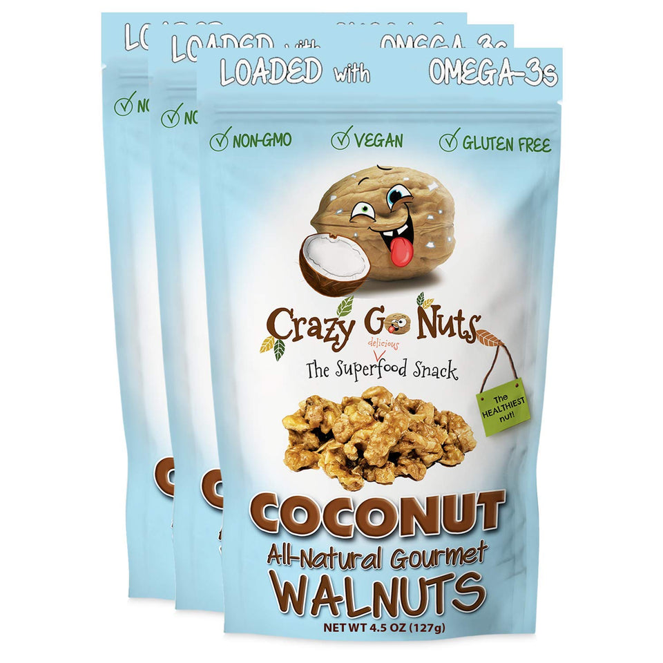 CrazyGoNuts coconut-walnut glazed close-up showing glossy coating and walnuts