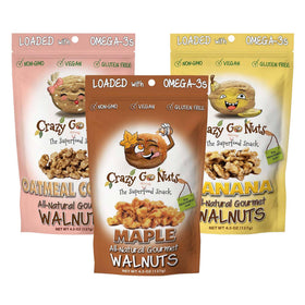 CrazyGoNuts Sweet Sampler Walnuts Maple Glaze pack—gluten-free snack rich in omega-3.