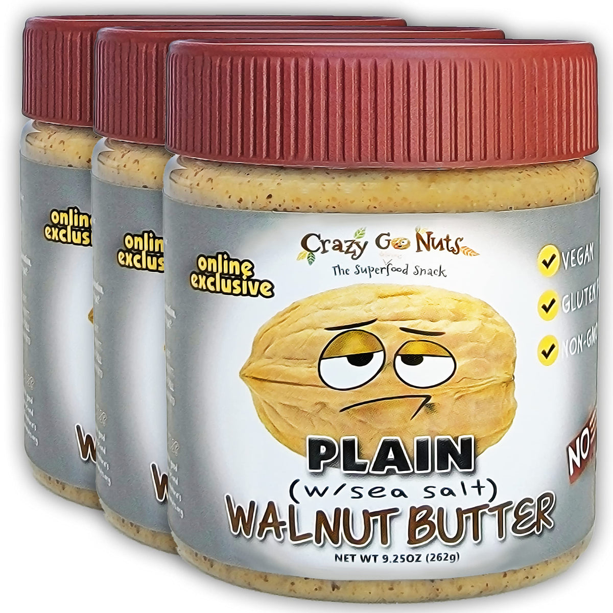 CrazyGoNuts Walnut Butter Plain Sea Salt jar highlighting simple ingredients