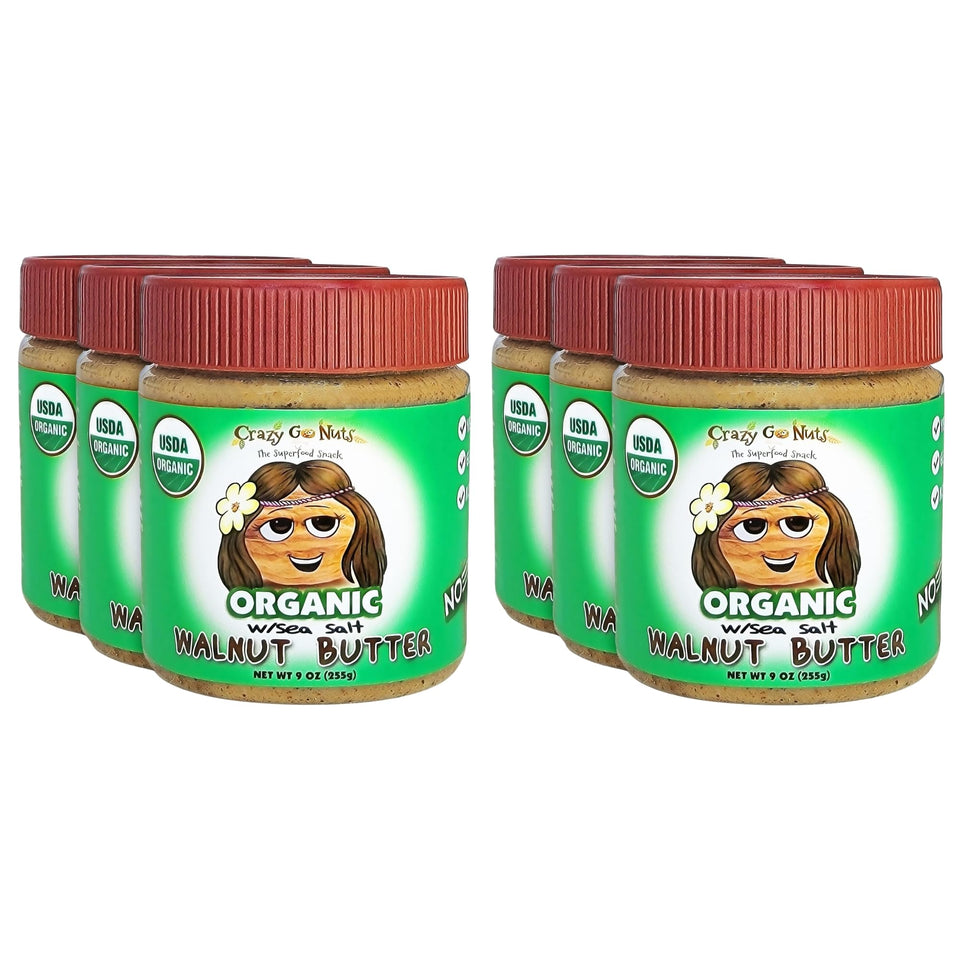 CrazyGoNuts walnut butter jar with sea salt shows simple, natural ingredients