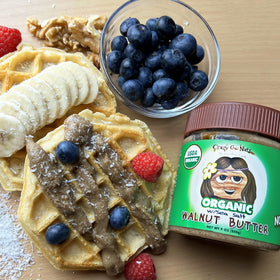 CrazyGoNuts six-pack jar packaging highlights clean, natural ingredients