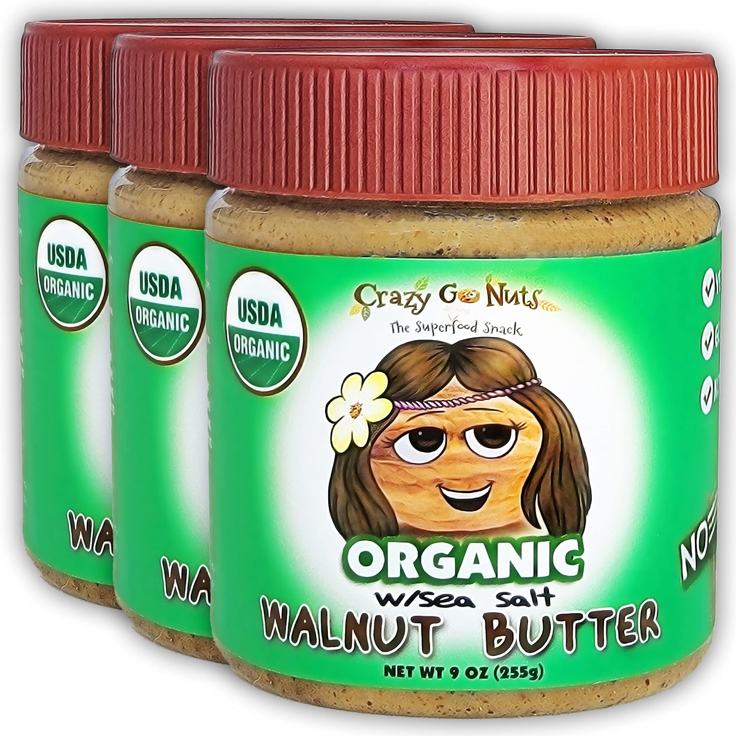 CrazyGoNuts organic walnut butter sea salt jar with creamy texture; ideal for spreading.