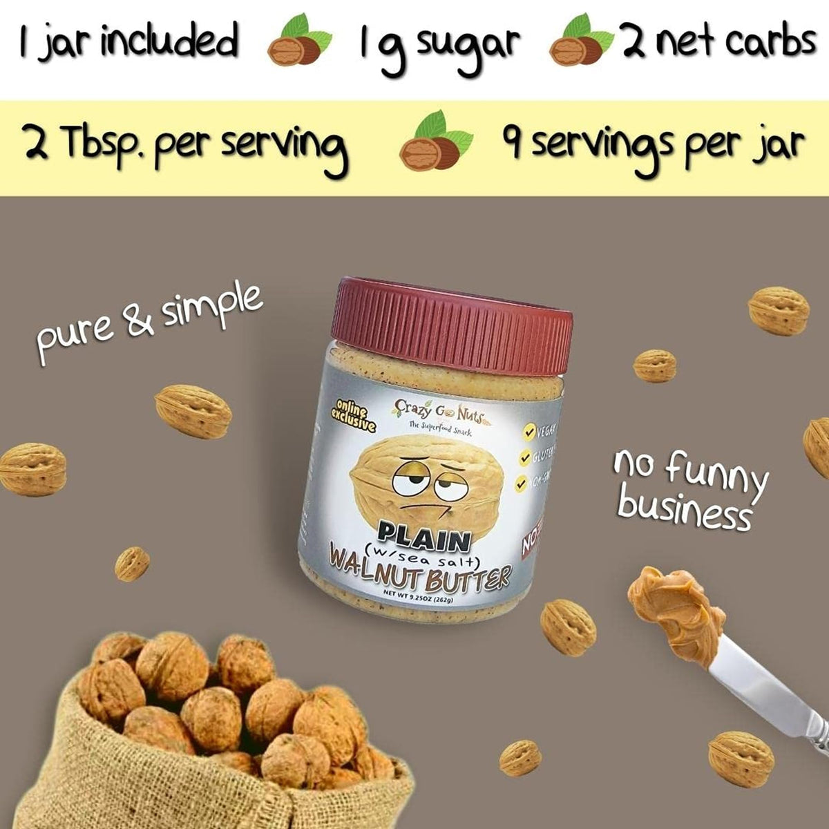 CrazyGoNuts walnut butter on toast highlights creamy spread enhancing breakfast flavor.