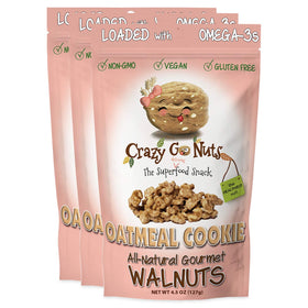 CrazyGoNuts Walnuts Oatmeal Cookie glazed close-up, a convenient vegan snack.
