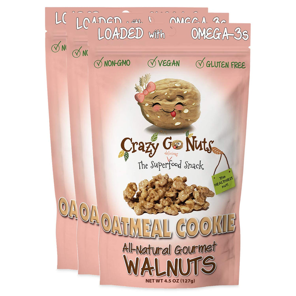 CrazyGoNuts Walnuts Oatmeal Cookie glazed close-up, a convenient vegan snack.