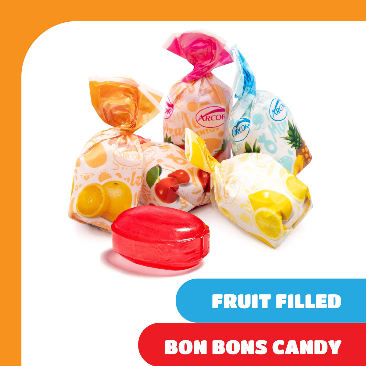 CRAZYOUTLET Arcor fruit-filled candy in a glass bowl for party display