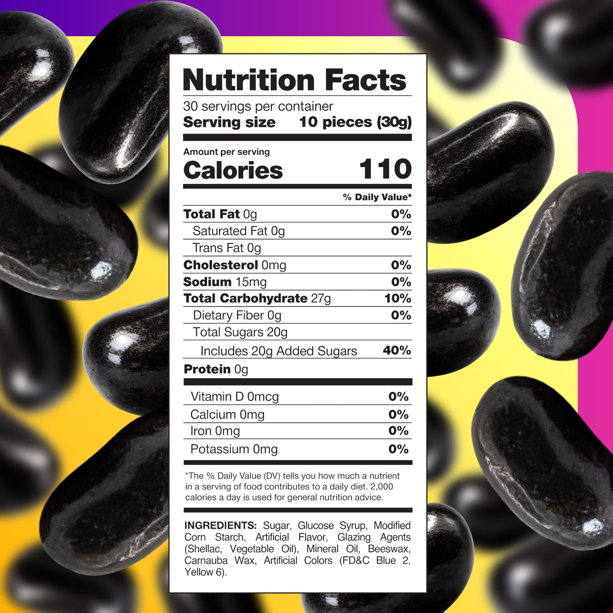 CrazyOutlet black licorice jelly beans showing chewy center and smooth coating for classic texture.