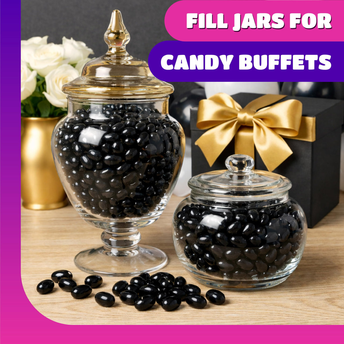 CrazyOutlet jelly beans in gift baskets for a nostalgic touch.