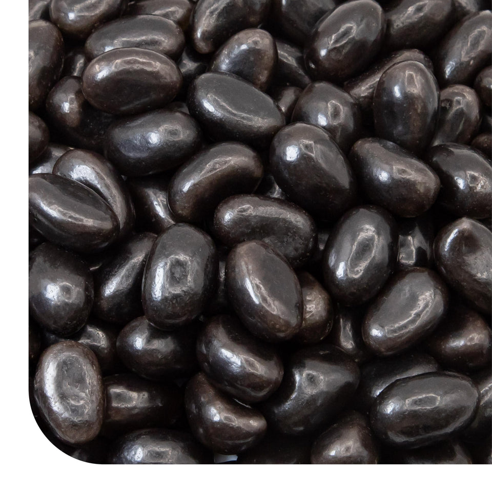 CrazyOutlet black licorice jelly beans with glossy shell for bold flavor, ideal in candy bowls.