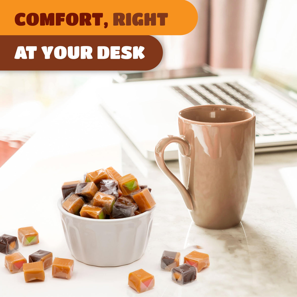 Apple-filled CrazyOutlet caramel cube provides tangy freshness in a chewy bite.