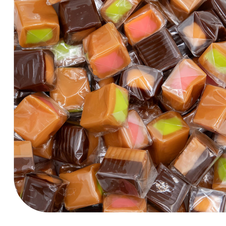 CrazyOutlet caramel candy mix bag with 150 chewy cubes, ideal for gifting or parties.