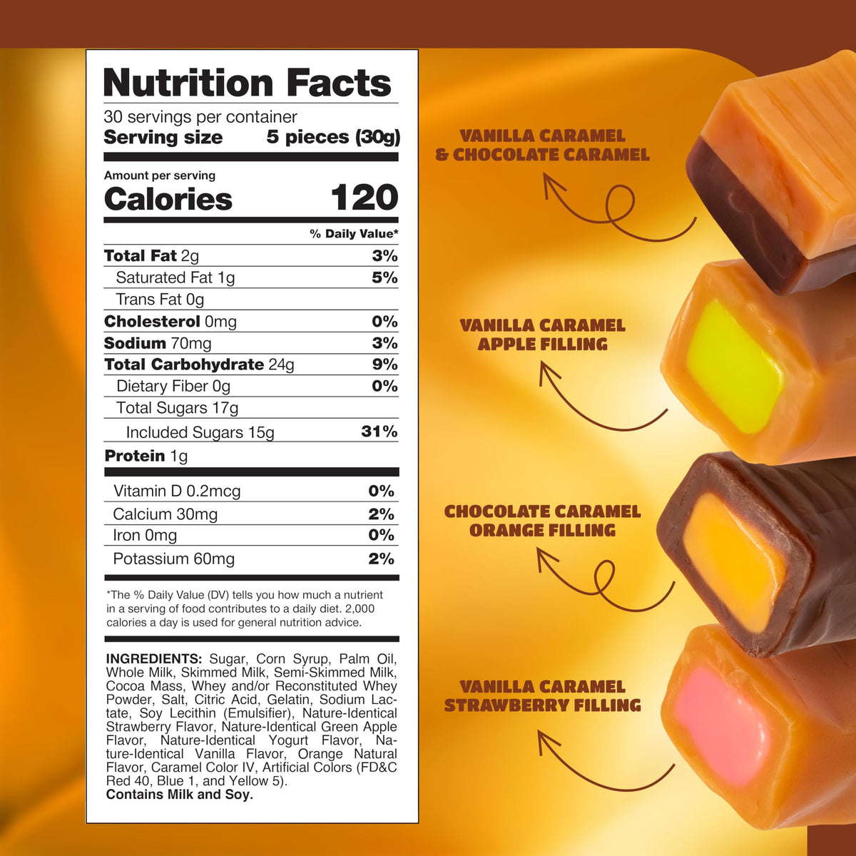 Assorted CrazyOutlet caramel mix flavors displayed for candy bowls and events.