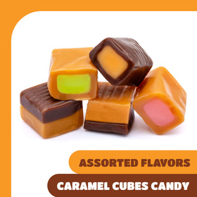 Strawberry-filled CrazyOutlet caramel cube offers fruity sweetness in every bite.
