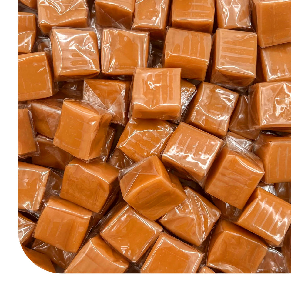 CRAZYOUTLET Caramel Cubes 2lb pack offers creamy vanilla indulgence perfect for parties