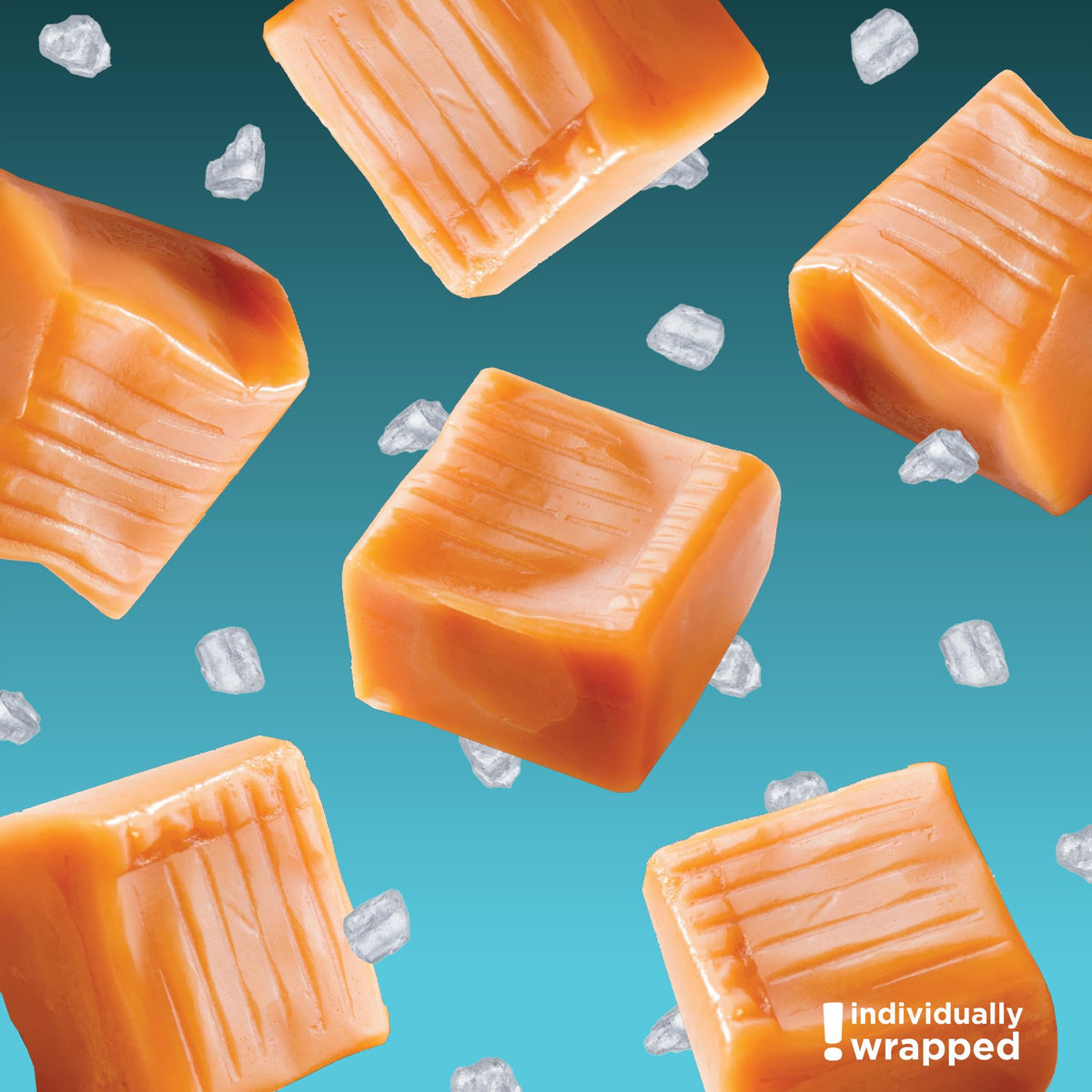 CRAZYOUTLET Sea Salt Caramel Cubes individually wrapped close-up for gifting