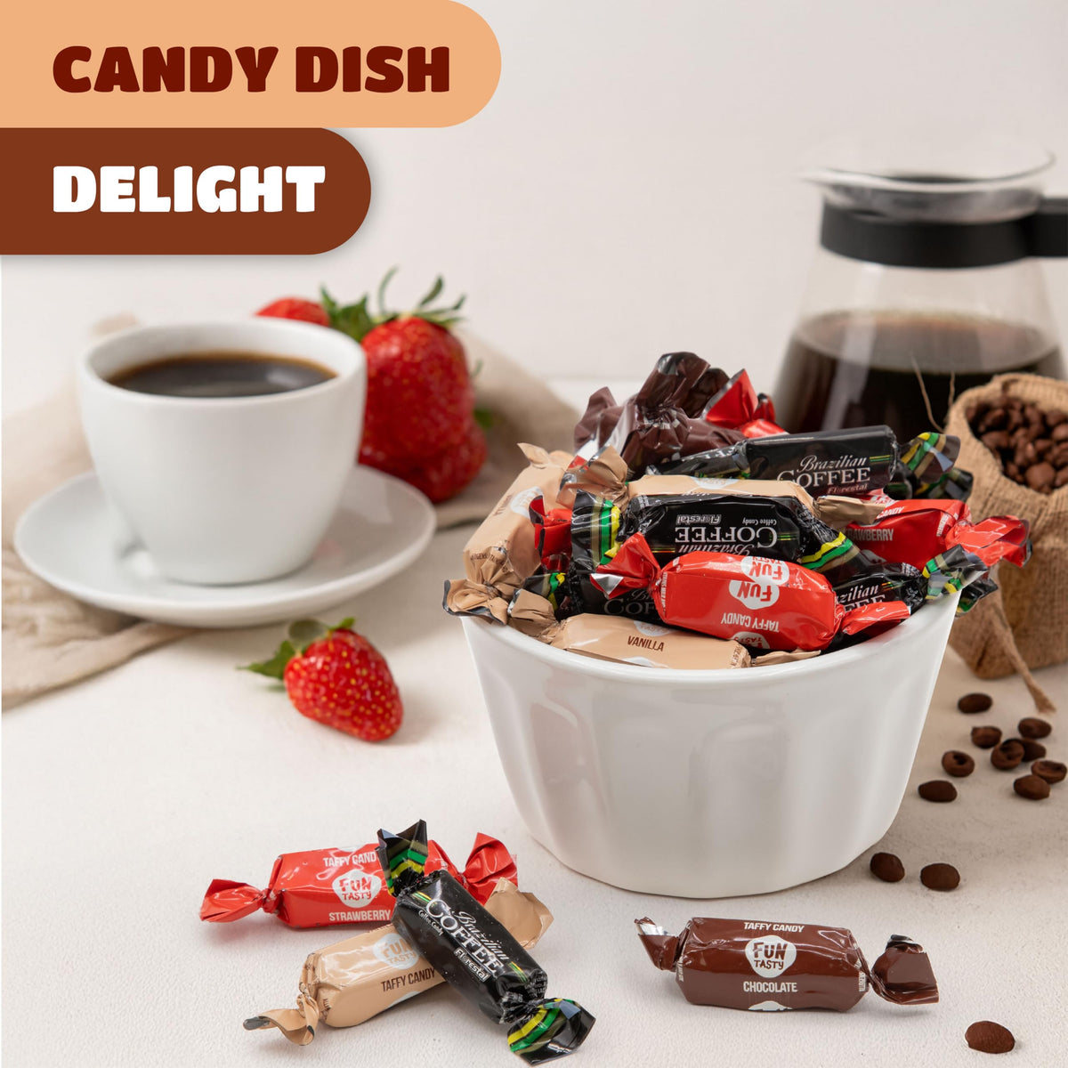 CrazyOutlet Taffy Candy Mix coffee chews deliver bold aroma for a midday pick-me-up