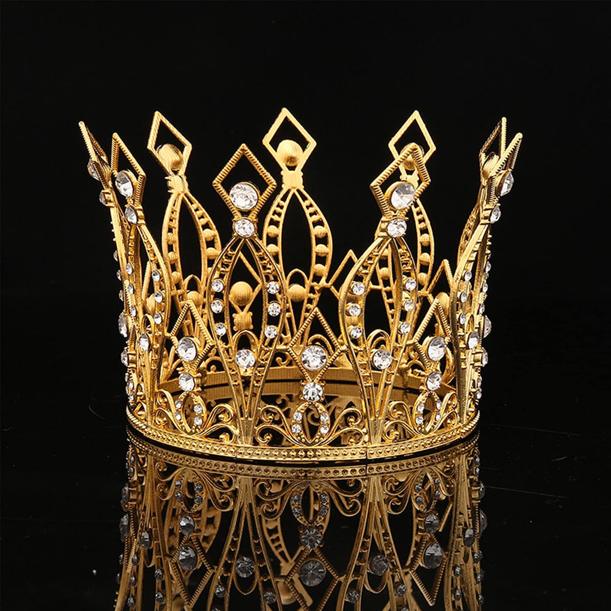 Creaides crystal crown topper detail showcases luxurious gold-plated shine for photos