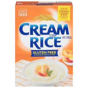 Cream of Rice box closeup showing packaging and gluten-free claim.