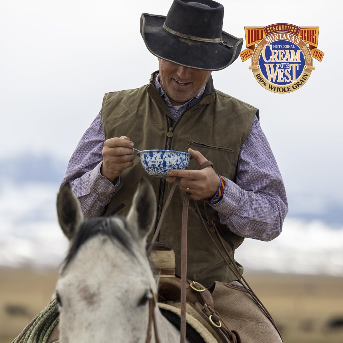 Montana-grown Cream of the West cereal with colorful toppings on a bowl.