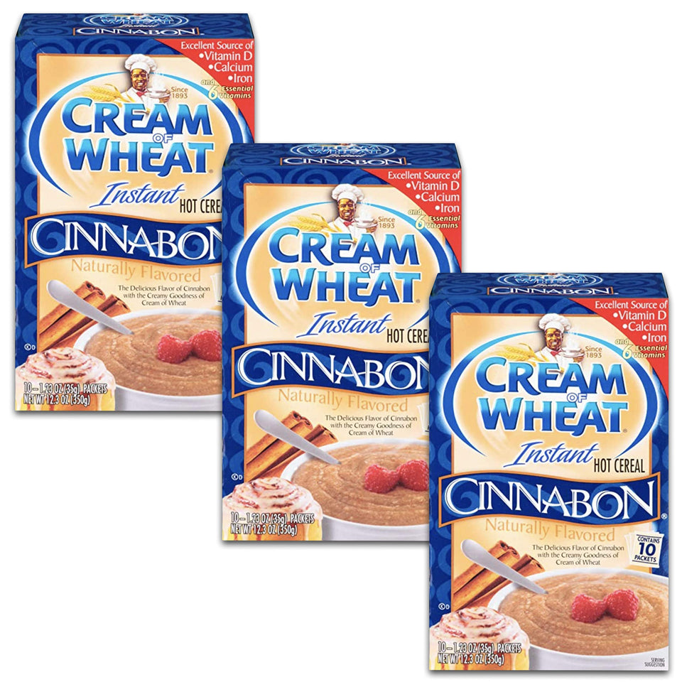 Cream of Wheat Cinnabon flavored instant cereal box offers a quick, comforting breakfast.