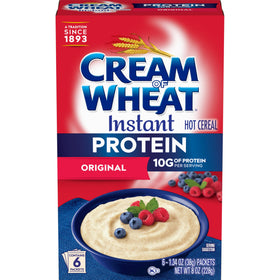 Cream of Wheat instant protein hot cereal in original packaging, convenient breakfast option.