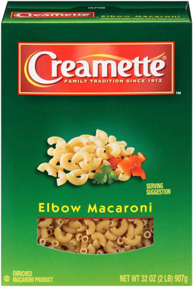 Creamette elbow macaroni dry pasta, enriched semolina for firm shapes.