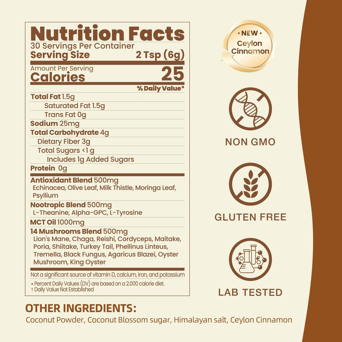 CreamQ Mushroom Coconut Creamer swirls in latte highlighting flavor and potential focus support.