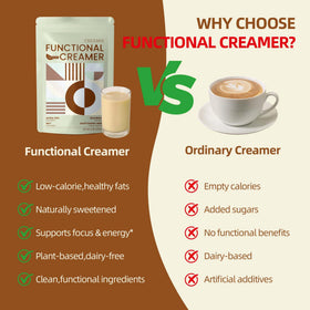 Foamy coffee with CreamQ Cinnamon Coconut Creamer forming a cinnamon-tinted crema.