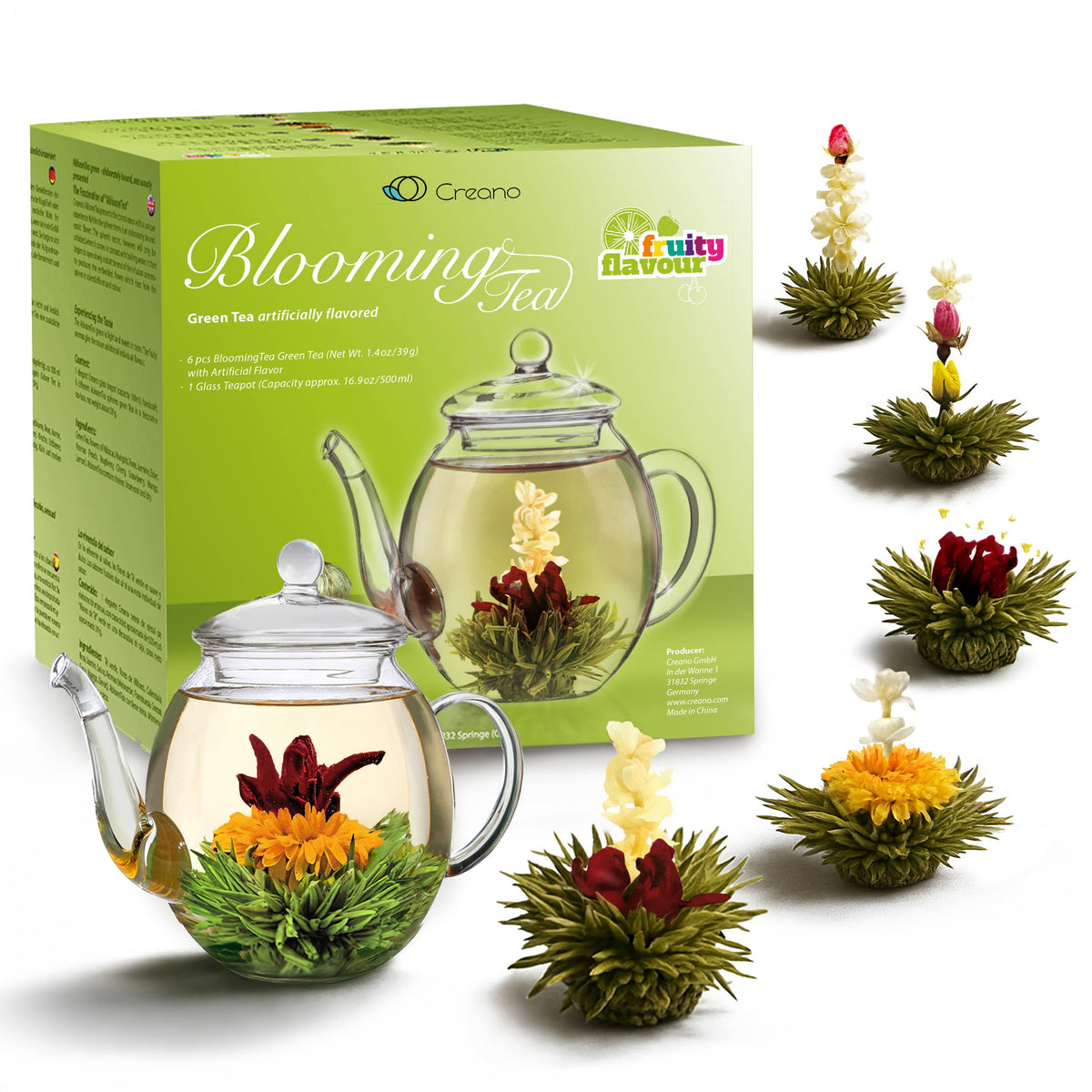 Creano Blooming Tea Gift Set with glass teapot 17oz for elegant, aromatic infusions.
