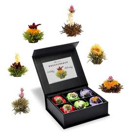 Creano Blooming Tea Set in a silver-embossed magnetic box, ideal for gifting.