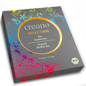 Creano Organic Herbal Tea Sampler gift box close-up, premium assortment for cozy tea moments.