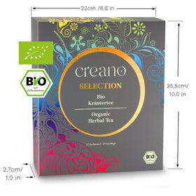 Creano Organic Herbal Tea Sampler nine-blends pack, spread of flavors for every mood.