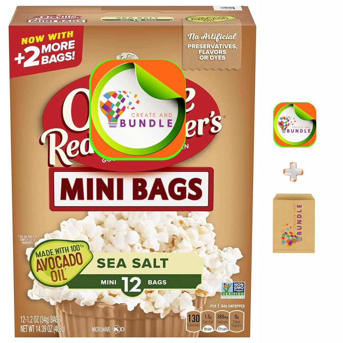 Create and Bundle avocado oil popcorn mini bags ready for quick snacking.